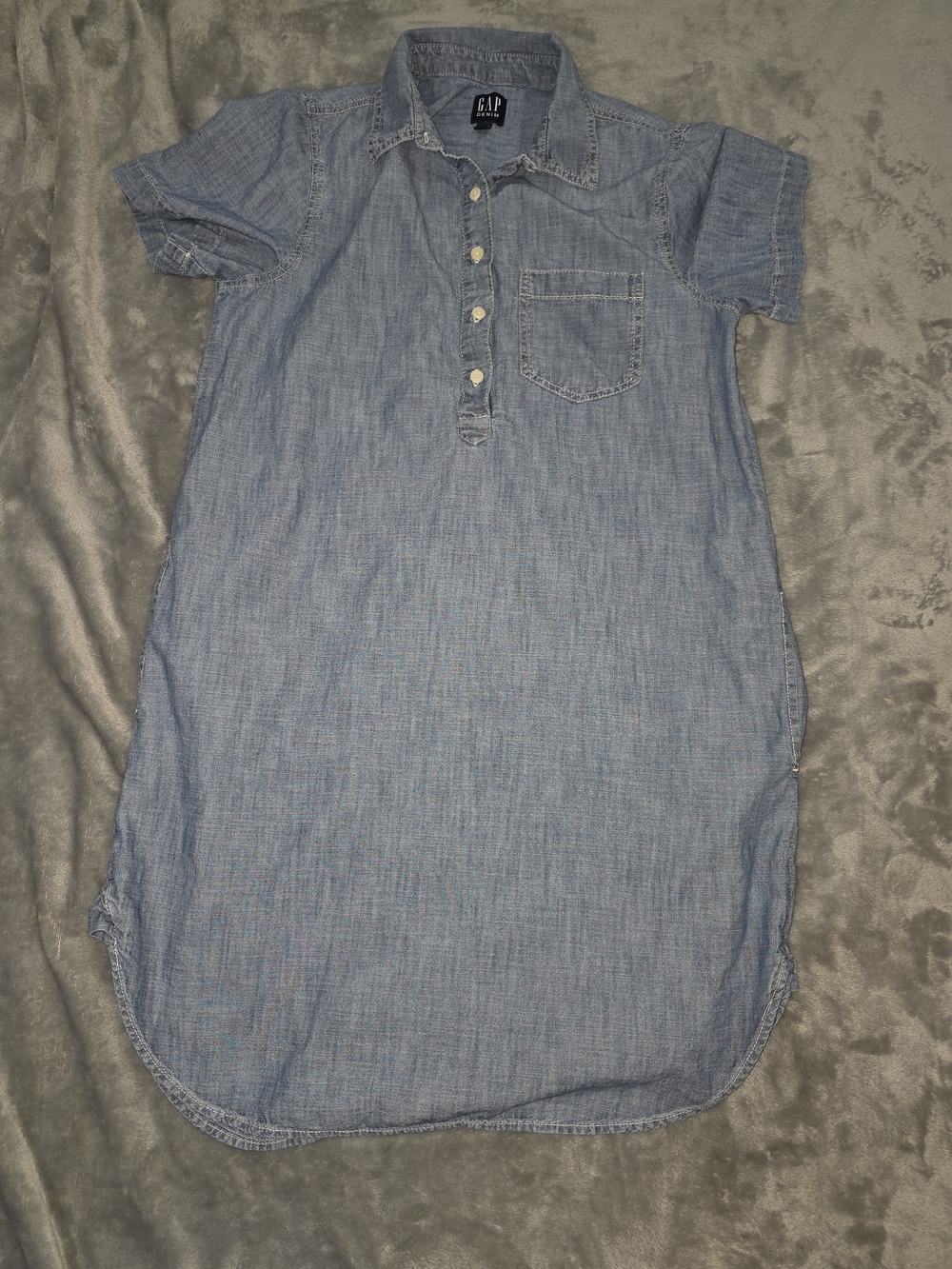 GAP Women's Light Blue Chambray Shirt Dress with Pocket-Medium